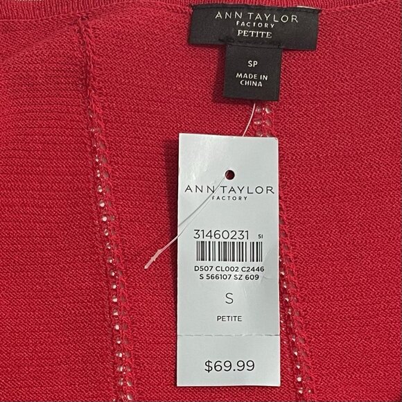 Ann Taylor Womens Top Size Small Petite Ruffle Sleeveless Straps Open Knit Red - Picture 6 of 7